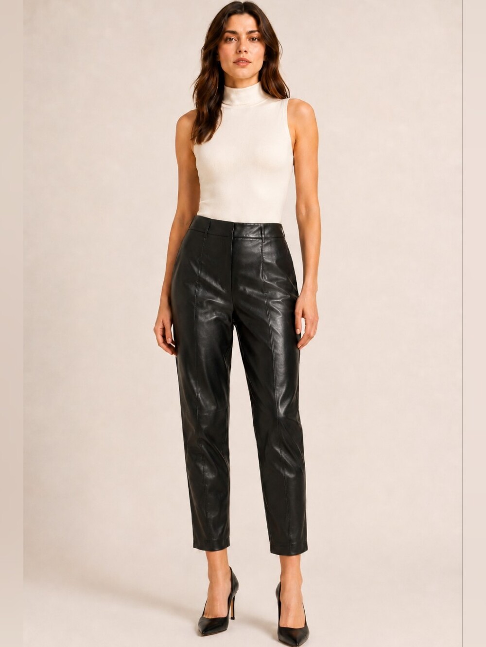 DKNY Black Faux Leather Pants XS High Rise Ankle Straight Leg NWT